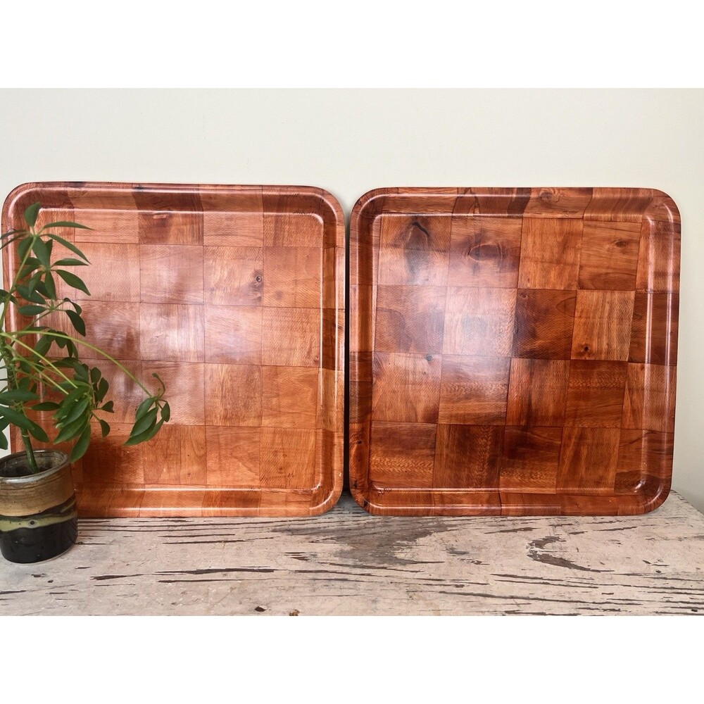 Vintage Formosa Wood Serving Tray Set 21”x12” MCM Checker Retro Dining BBQ Home